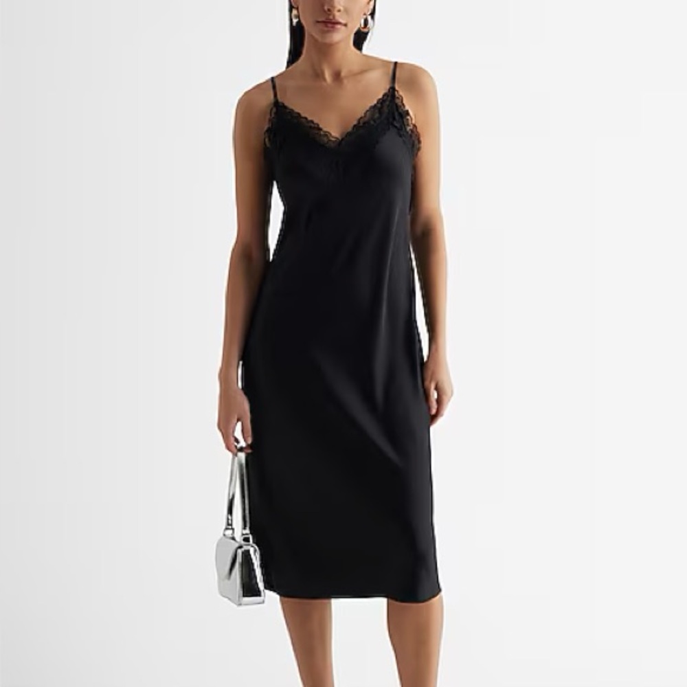 Express Black Lace-Trim Slip Dress